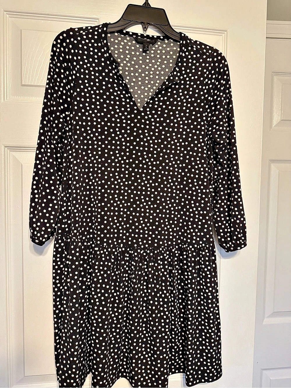 Banana Republic Polka Dot Long Sleeve Midi Dress in Black & White